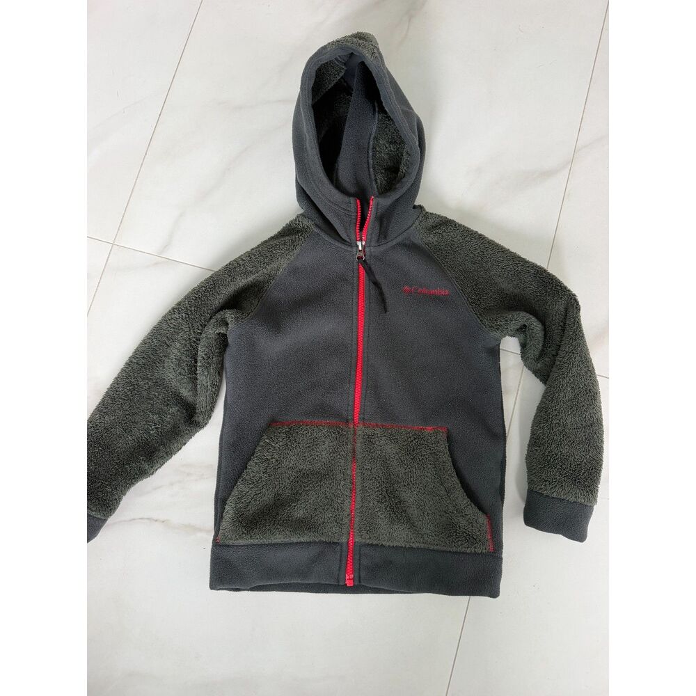 Columbia Kids Fleece Hooded Full-Zip Jacket – Green/Red – Size XS